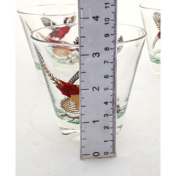 GLASSES/OLD FASHION/Vintage Pheasant-MCM-Hunting Barware-Red Gold-Set of 4 - Picture 13 of 14